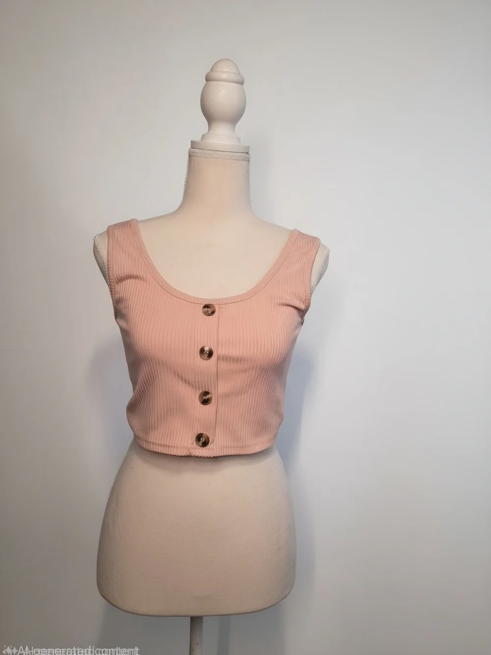 ROMWE Blush Pink Ribbed Button-Front Crop Tank - Picture 1 of 4